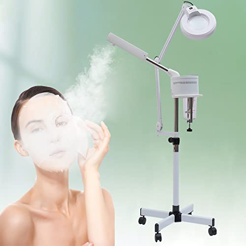 2 in 1, vaporizzatore per il viso, sauna facciale, con ruote universali e 5 luci a LED, per la casa, salone e spa, bellezza