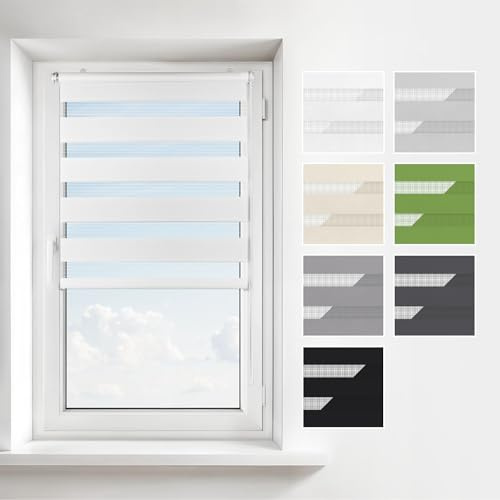 Estika Doppelrollo Klemmfix ohne Bohren – Breite: 110 cm – Höhe: 120 cm – Farbe: Weiß – Jalousie für Innenfenster, Duo-Rollo, Fensterrollo innen