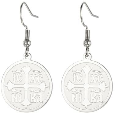 EUEAVAN Ohrringe Kreuz Jerusalem Kreuz Ohrringe Templer Ritter Medaillon Scheibe Religiöser Schmuck Griechisch Gebet Erklärung Geschenk Frauen