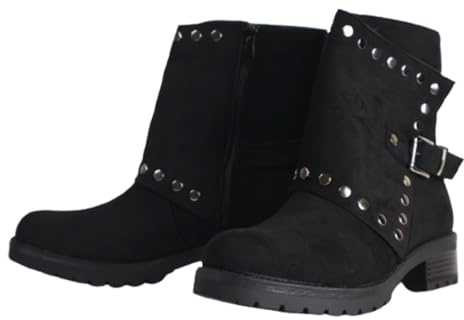 Aspand Bottines élégantes pour femme à talons bas noires au design élégant bottes en daim avec clous, décoratives et talons bas à bloc, coupe confortable tout au long de la journée, foncé, 37 EU