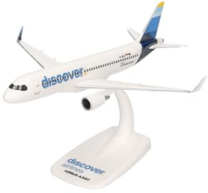 Herpa modellflygplan Discover Airlines Airbus A320, skala 1:200, klickmodell, samlarobjekt – flygplan med ställ, plastfigur