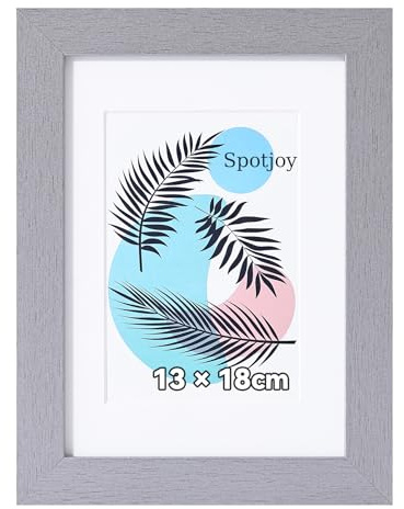 Spotjoy Bilderrahmen 13 x 18cm, MDF-Rahmen Holzrahmen mit Acrylglas Fotorahmen für Tisch- und Wandmontage Echtholz Passepartout Dokumentenrahmen Zertifikatsrahmen, Silber