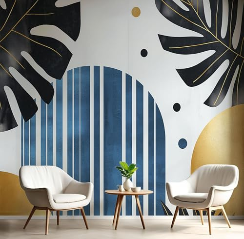 CECE&COLE Papier Peint Panoramique Rayures GéOméTriques 250×175 CM (W×H) 3D Papier Peint Soie Photo Monstera Plante Poster Geant Mural Salon Chambre Enfant Chambre Décoration Murale