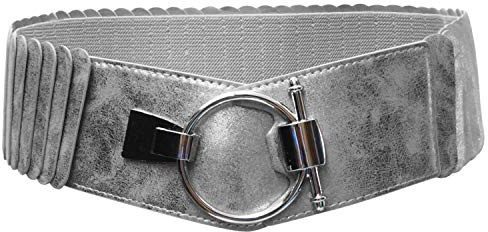 Glamexx24 dam midjebälte elastiskt bälte 8 cm brett höftbälte silverring, silver, Midja 75/100 cm