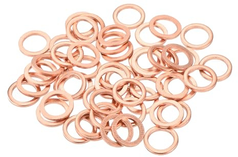 QUARKZMAN 52pcs Arandelas de Cobre, 14x10x1.5mm (OD*ID*Grosor) Arandela para Carter Aceite Puerta Bisagra Plana Redonda Metálica Accesorio Hidráulico Conexión Combustible Perno Reparación