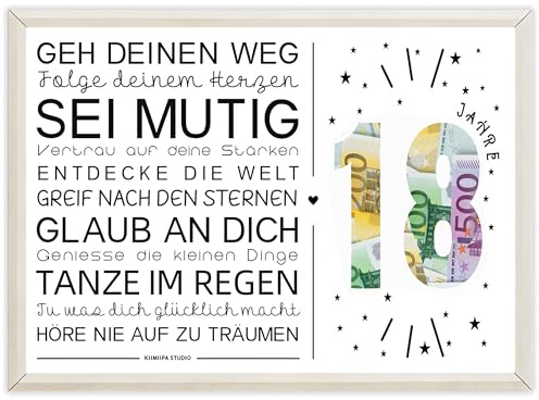 kiimiipa 18.Geburtstag Geldgeschenk Mädchen Junge,Geschenke Zum 18 Geburtstag,18 Jahre Geburtstag Junge Mädchen,Bilderrahmen für 18 Geburtstag Deko Geldgeschenke (Style 1)