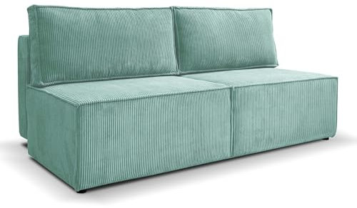 Kaiser Möbel - Sofa mit Schlaffunktion und Bettkasten, Schlafsofa mit Bettzeugbehälter, Sofa 2-sitzer, Wohnlandschaft, Klappsofa, Relaxsofa, Cordstoff, Bequemes Couch für Wohnzimmer, COMPI, Türkis