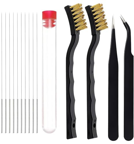 Wjelet Kit d'outils pour imprimante 3D, kit d'aiguilles de nettoyage de buses, accessoires d'impression 3D avec aiguilles de nettoyage de 0,4 mm, brosse métallique en laiton et pince à épiler pour un