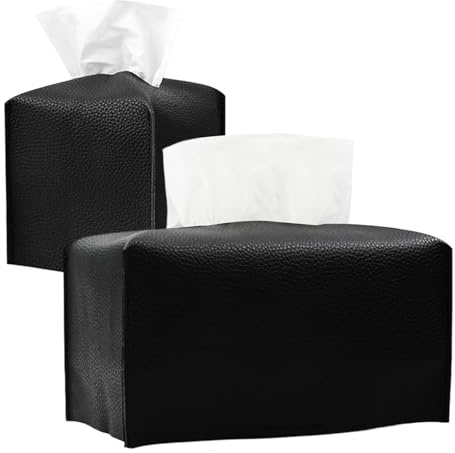 LEOEZYA 2 Stück Leder Taschentücher Box,wasserdichte Taschentuchbox aus PU Leder Nachfüllbare Serviettenbox,Taschentuch Box für Kommode,Badezimmer,Büro,Autos,Dekor(Schwarz)
