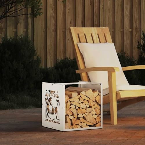 Rantry Arredo Rastrelliera per Legna da Ardere Bianca 40x40x40 cm, Mobilia Portalegna da Interno, Portalegna da Ardere, Porta Legna per Camino, Legnaia da Interno M-864250