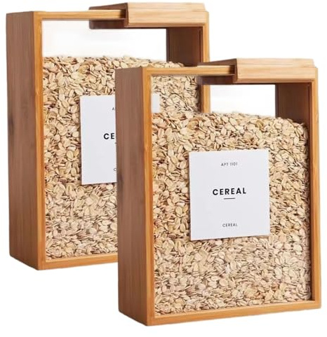 Hbbgdiy 2pcs 9.1x6.8x3, 2 Pouces en Bambou Céniles de céréales Ensemble de Stockage, Distributeur Riz hermétique avec couvercles Amovibles, contenants Stockage Farine et Grains Transparents