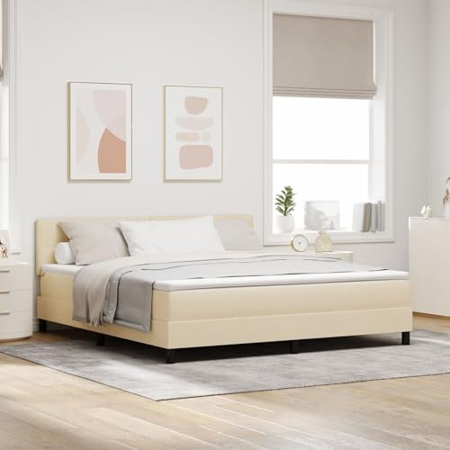 vidaXL Boxspring-säng med madrass och LED-belysning, krämfärgad tyg 180X200 cm, modern design, bekväm sovlösning för ditt sovrum, stabil