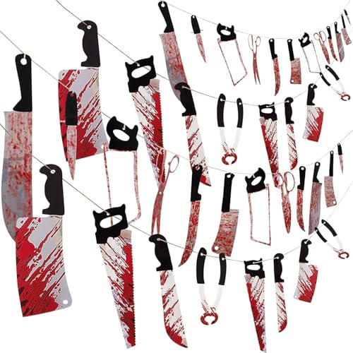 Helloween Cuchillo de Sangre de PVC,Cuerda de 3m Terror Decoracion Pancarta Halloween Decoracion Adecuado para Decoración de Terror de Casa Embrujada de Víspera de Todos los Santos de Navidad
