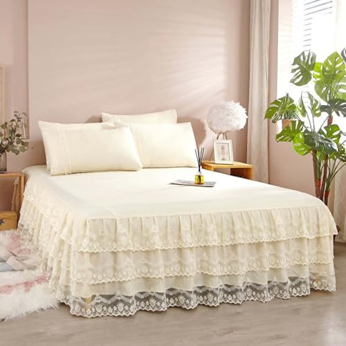 HLTQL Bed Skirts & Valances Bettrock Mit Spitze Bettrock Tagesdecke 180x200 Bett Husse Box Spring Bett Betthusse RüSchen(#1,180x200cm)
