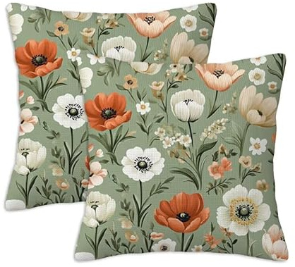 Kuddfodral 50 x 50 cm vattentäta kuddar linne dekorativt kuddfodral dubbelsidigt tryck, 2 stycken fyrkantiga soffkuddar vardagsrum för stol säng vardagsrum kontor blomma S-242