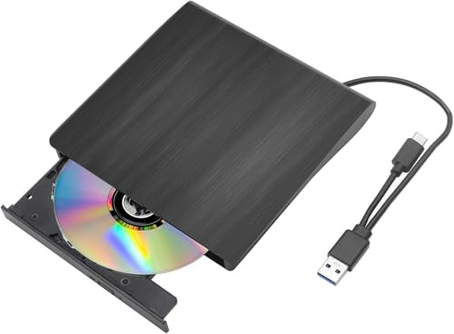 Moorstdel Lecteur CD/DVD externe | Portable USB 3.0 Slim CD/DVD RW Graveur | Compatible avec PC, ordinateur portable, MacBook, Mac, Windows 10/8.1/7 Linux OS