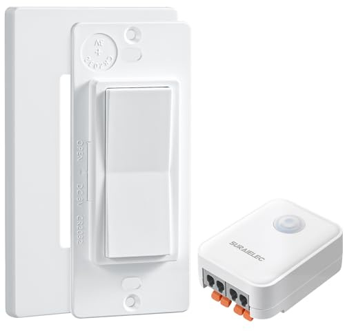 SURAIELEC Wireless Light Switch & Receiver Kit, 15A RF Remote Control Wall Switch, 100ft Range, Push-in Terminal Wiring, Expandable, Ultra-Thin Mini Size, Quick Installation (Neutral Wire Required)