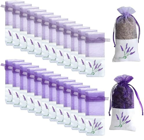 Bolsitas de lavanda Aililong (24 piezas) – Gasa de algodón y ramio, vacía para rellenar, varios patrones, ideal como bolsita perfumada para armario/coche