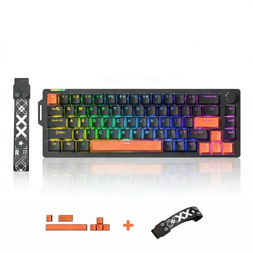 68% Wired Gaming Keyboard with Volume Knob, RGB Backlit, Mechanical Keyboard Gasket Mount with PBT Keycaps,8000 Hz Polling Rate, Hall Effect Cream Switches, Hot-Swap, for FPS Games (Black+Orange)