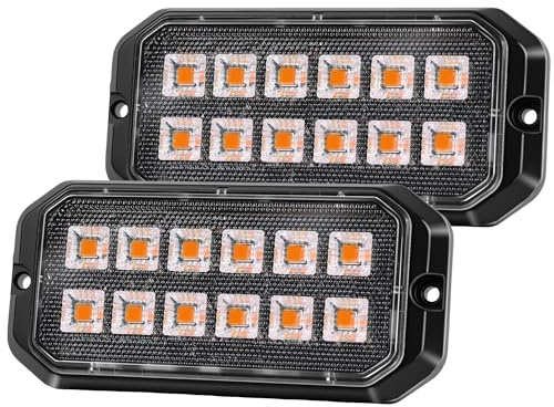 Primelux 2026 Upgraded Amber LED Strobe Lights,12-LED Sync Amber Grill Lights, Super Bright Surface Mount Flashing Hazard Warning Lights for 12V/24V Vehicles (2 Pack)