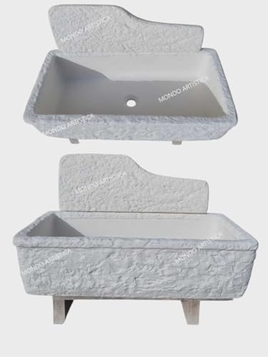 Lavello Lavandino In Cemento, Lavabo, Fontana, Vasca Unica Larghezza 80X40 Altezza 48 CM - Per Esterno Da Giardino Colore Bianco