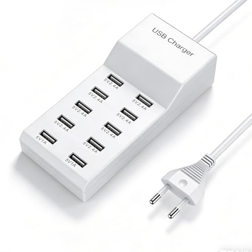 Cargador USB Múltiple 10 Puertos, SGZIOO 50W Cargador Multiple USB, Compatible con teléfonos móviles, tabletas, Ordenadores y Otros Dispositivos USB.