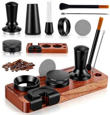 8 PCS Espresso Machine Accessories Kit, 51mm Espresso Tamper Tools with Wood Coffee Espresso Tamping Station,WDT Tool,Distributor,Stirrer,Dosing Funnel,Brush,Puck Screen,Latte Art Pen for Home Barista