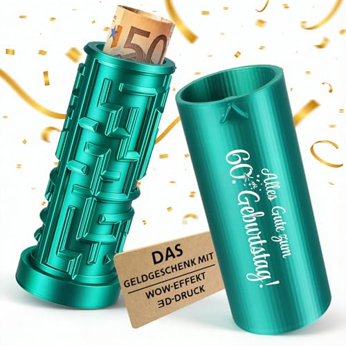 Anruzon Upgrade Geldgeschenk 60 Geburtstag, Kreative Labyrinthbox mit Spruch „Alles Gute zum 60. Geburtstag!“ - 3D-gedruckte Geschenkbox 60Geburtstag für Männer & Frauen