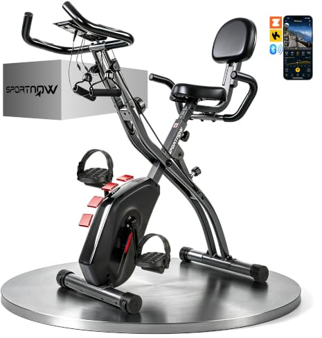 SPORTNOW 4-In-1 Folding Exercise Bike with Bluetooth App, Wheels, Black