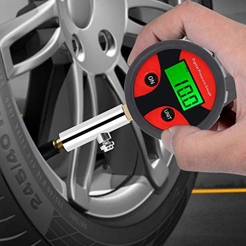 SIXRUN Manometro Digitale Per Pneumatici Misuratore Di Pressione Per Pneumatici In Metallo Da 0 a 200 PSI Display LCD Retroilluminato con 4 unità Valvola e Cappucci Per Monitoraggio Veicoli Camion