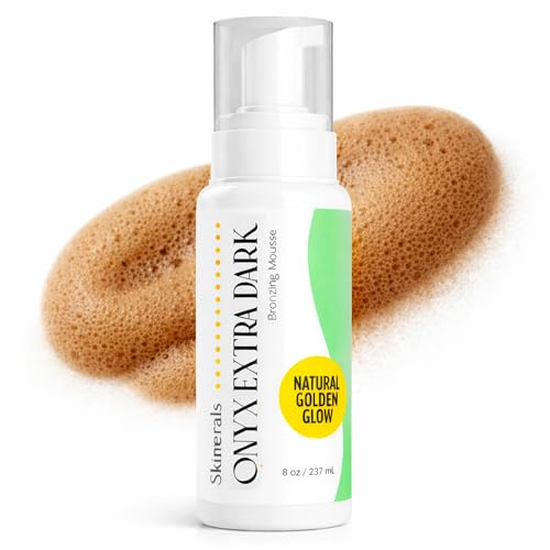 Skinerals Extra Dark Self Tanner Mousse, Organic Sunless Tanning Foam for Face & Body, Ultra Dark, Streak-Free, Quick-Drying, Long-Lasting Natural Looking Fake Tan, 8 oz, Onyx