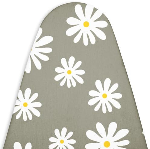 Encasa Ironing Board Covers (135x45 cm) Drawstring Tightening with Thick 3 mm Felt Padding, Easy Fit, Scorch Resistant, Printed - Daisy Grey