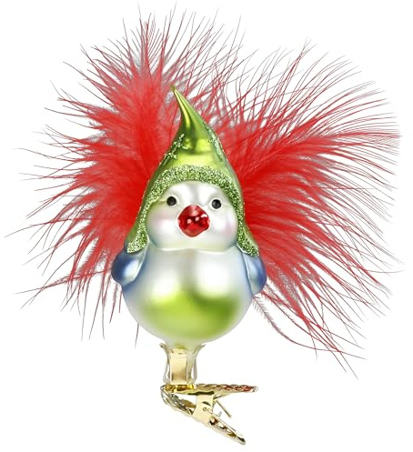 Inge-Glas - Christbaumschmuck, Baumschmuck - Froher Vogel - auf Klemme - Höhe: 9 cm - mundgeblasen