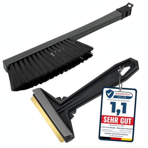 Set Eiskratzer Auto mit Besen - Murska Schneebesen Auto - schnell, einfach & mühelos - Messing Scheibenkratzer - praktisches Profi Set - Schneekratzer & Schneefeger Schneebürste Finnland Schwarz Grau