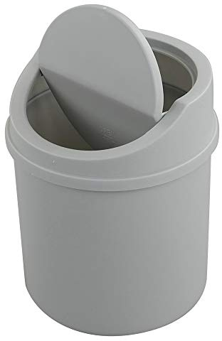Fiazony Plastic Desktop Mini Trash Can with Swing Lid, Grey