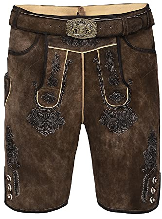 Edelnice Trachtenmode Bayerische Traditionelle Kurze Lederhose Fabian mit passendem Trachtengürtel aus Ziegenleder
