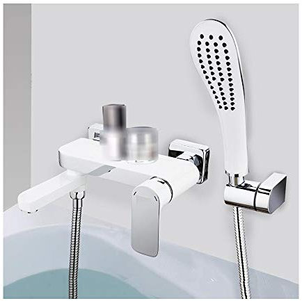 Modern Weiß Messing Badewannenarmaturen Mit Handbrause Wand Bad Dusche Set Einzelgriff Badewanne Mischbatterie