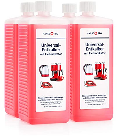HANSE PRO Universal-Entkalker mit Farbindikator, 4 x 1000 ml I Flüssig-Entkalker I Kalklöser I universell einsetzbar I für Kaffeevollautomat, Kaffee-Maschine usw.
