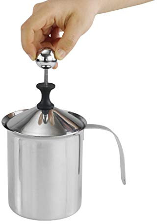 Milk Frother Stainless Steel Double Mesh Milk Frother, Manual Milk Frother Foam Mixer for Coffee, Latte, Hot Chocolate Coffee Cappuccino Foamer Creamer,400cc