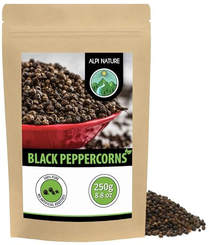 Alpi Nature Svartpepparkorn 250g, Hela Svartpeppar, Hela Svart Pepparkorn för Matlagning