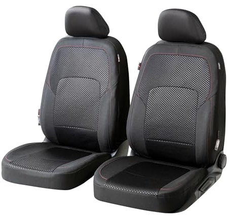 Walser Premium Autositzbezüge Logan mit Reißverschluss Qualitätssieger Sehr Gut* Sitzbezüge Auto, Zipp-IT Schonbezüge, 2 Vordersitzbezüge schwarz/rot 11860