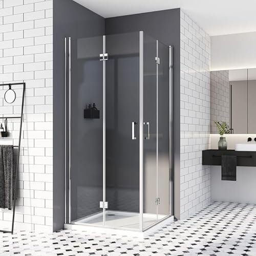 Duschkabine 80x100,Eckeinstieg Falttür Duschwand Dusche 180º Duschtür Duschabtrennung 6mm Nano-Beschichtung ESG Glas 195cm