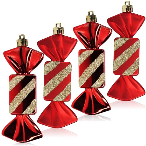 com-four® 4X Christbaumanhänger Bonbon, Weihnachtskugel Geschenkbonbon | Christbaumschmuck in Bonbon-Form für die Weihnachtsbaum-Dekoration - bruchfester Baumschmuck