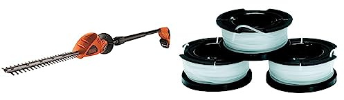 Black+Decker Akku-Stabheckenschere & A6485 Fadenspulen (für Trimmer 3er Pack- 3 x 10 m Länge, ⌀ 1,5 mm Fadendurchmesser) Mehrfarbig