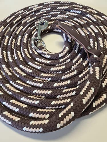 Bodenleine Bodenseil 4 Meter braun-beige-Natur Baumwolle mit Karabiner und Lederklatsche