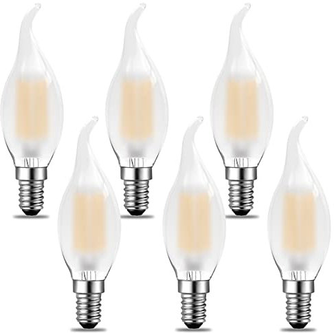 Poinivo E14 Kerze Vintage LED Glühbirne,4W Dimmbar C35 kerzenform Lampe für Kronleuchter,E14 4W Vintage Edison kerzenlampe,2700K Warmweiß,350lm E14 LED Birne,Ersatz für 35W,Dimmbar,Matt,6er Pack