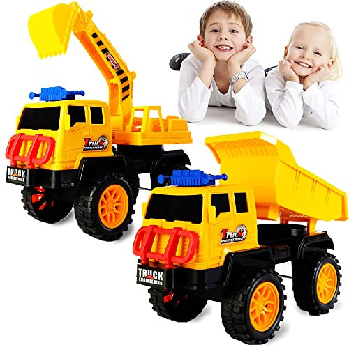 CaiYuanGJ 2 Stück Spielsachen Baufahrzeuge, Bagger Spielzeug, Baby Spielzeugauto, Spielsachen Baufahrzeuge, Bagger Konstruktionsfahrzeuge, Geschenke für Jungen und Mädche