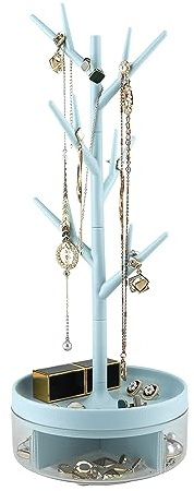 Half Room Branch Jewelry Rack With Rotatable Base and Storage Box Tree Tower Rack Hanging Organizer for Ring Earrings Necklace Bracelet,Suitable for living rooms, bathrooms,offices,etc.