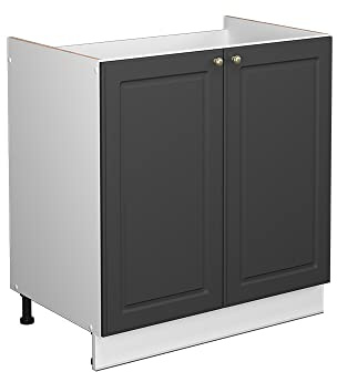 Vicco Spülenunterschrank Fame-Line, Anthrazit-Gold, 80 cm | MDF-Front · Ohne Arbeitsplatte · Höhenverstellbare Füße · Metallgriffe · Soft-Close