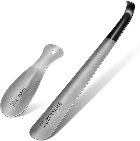 ZOMAKE Shoe Horn Long Handled, 42CM Long Shoehorn Metal for Men Women Elderly Seniors, Extra Long Shoe Spoon Helper,19CM Boot Horn for Football Boots (2 pcs)
